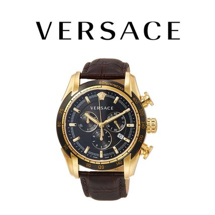 Versace V-Ray Chronograph Quartz Black Dial Brown Leather Strap Watch For Men - VEDB00318 Buy Now By Versace