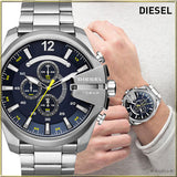 Diesel Mega Chief Chronograph Blue Dial Silver Steel Strap Watch For Men - DZ4465 Buy Now By Diesel