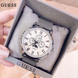 Guess Delancy White Dial Silver Mesh Bracelet Watch for Men - W0871G4 Buy Now By Guess