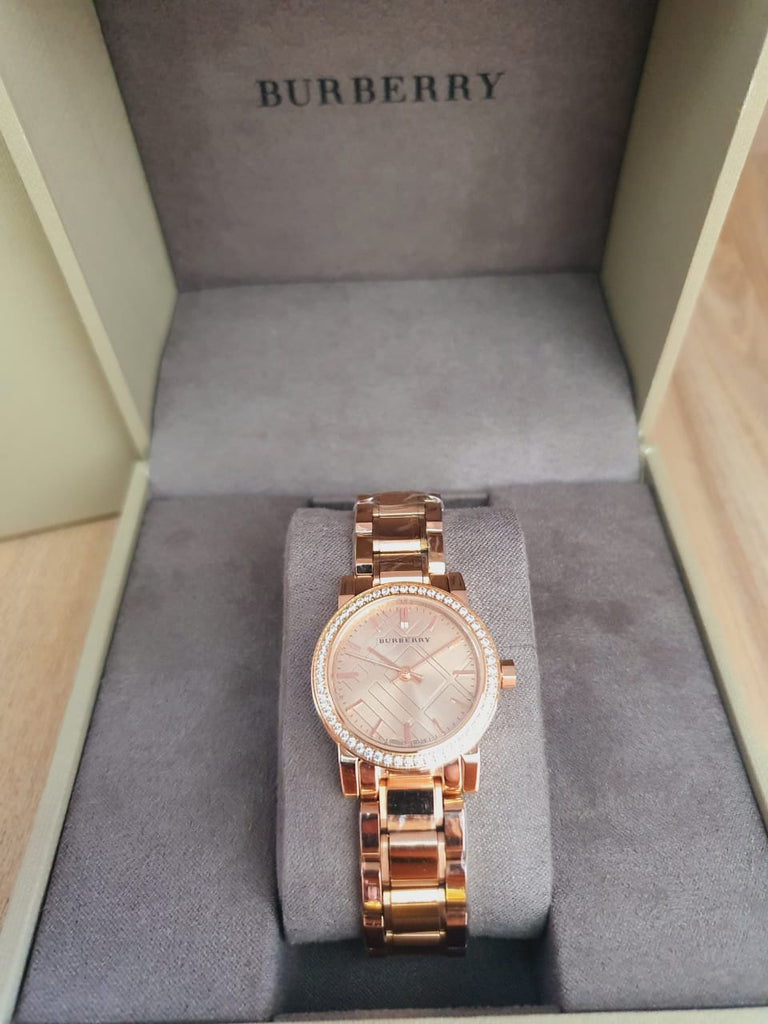 Burberry The City Diamonds Rose Dial Rose Gold Steel Strap Watch for Women - BU9225 Buy Now By Burberry