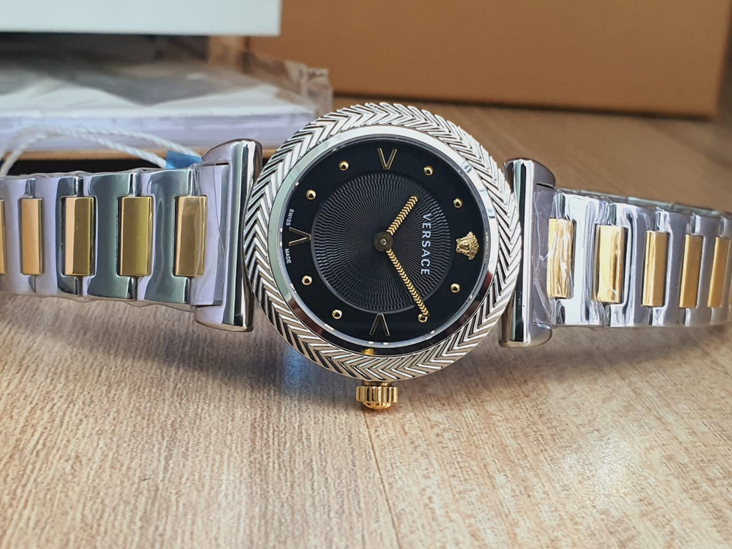 Versace V-Motif Black Dial Two Tone Steel Strap Watch for Women - VERE00518 Buy Now By Versace