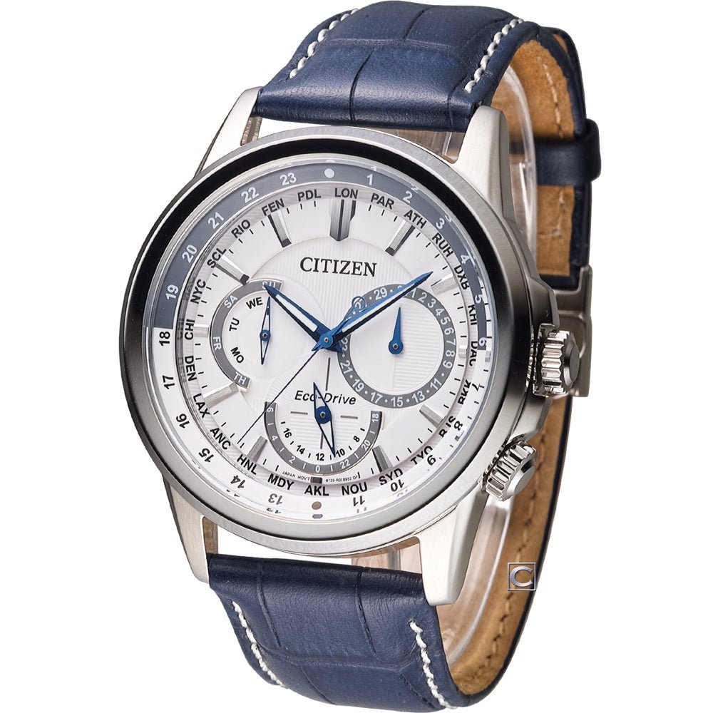 Citizen Eco Drive Calendrier White Dial Blue Leather Strap Watch For Men - BU2020-11A Buy Now By Citizen