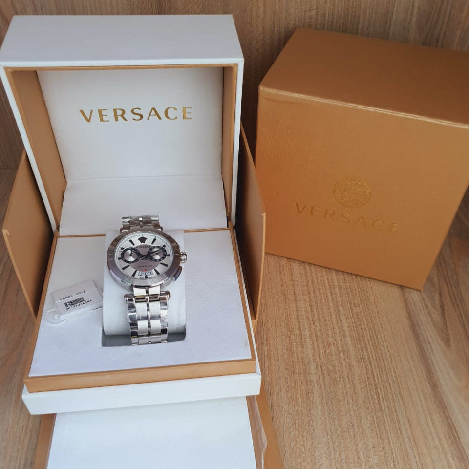 Versace Aion Chronograph White Dial Silver Steel Strap Watch for Men - VBR040017 Buy Now By Versace