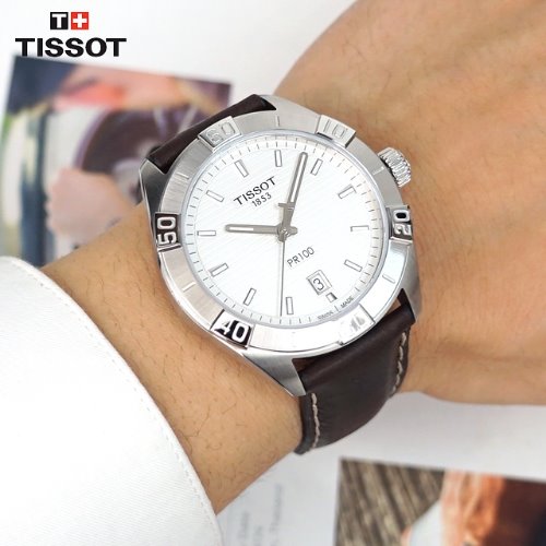Tissot PR 100 Sport Silver Dial Brown Leather Strap Watch For Men - T101.610.16.031.00 Buy Now By Tissot