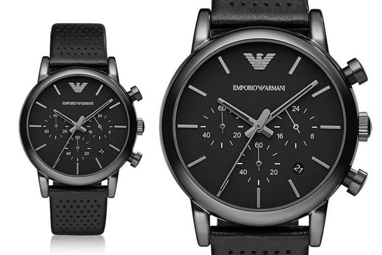 Emporio Armani Luigi Chronograph Black Dial Black Leather Strap Watch For Men - AR1737 Buy Now By Emporio Armani