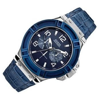 Guess Rigor Multifunction Chronograph Blue Dial Blue Leather Strap Watch For Men - W0040G7 Buy Now By Guess