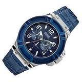 Guess Rigor Multifunction Chronograph Blue Dial Blue Leather Strap Watch For Men - W0040G7 Buy Now By Guess