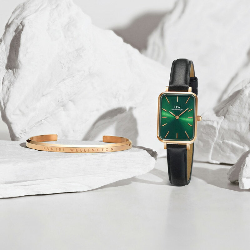 Daniel Wellington Quadro Pressed Melrose Emerald Green Dial Black Leather Strap Watch For Women - DW00100446 Buy Now By Daniel Wellington
