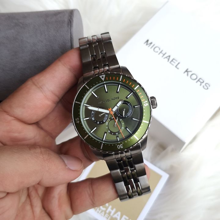 Michael Kors Cunningham Multifunction Chronograph Green Dial Grey Steel Strap Watch For Men - MK7158 Buy Now By Michael Kors
