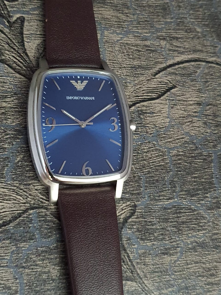 Emporio Armani Retro Quartz Blue Dial Black Leather Strap Watch For Men - AR2491 Buy Now By Emporio Armani