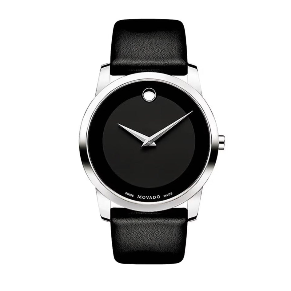Movado Museum Black Dial Black Leather Strap Watch For Men - 606502 Buy Now By Movado