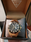 Guess Chaser Chronograph Black Dial Rose Gold Steel Strap Watch for Men - W0170G3 Buy Now By Guess