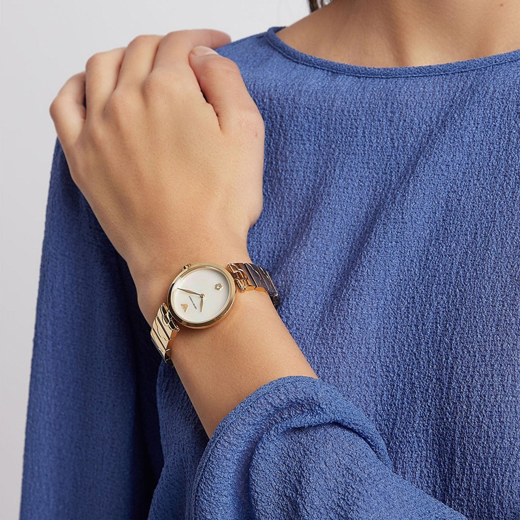 Emporio Armani Arianna Mother of Pearl Dial Gold Steel Strap Watch For Women - AR11198 Buy Now By Emporio Armani