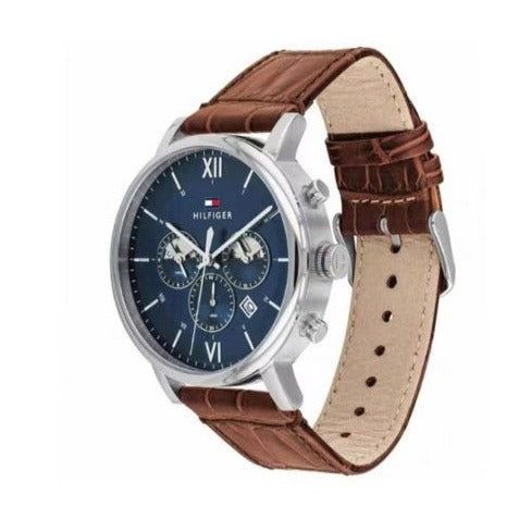 Tommy Hilfiger Evan Chronograph Blue Dial Brown Leather Strap Watch for Men - 1710393 Buy Now By Tommy Hilfiger