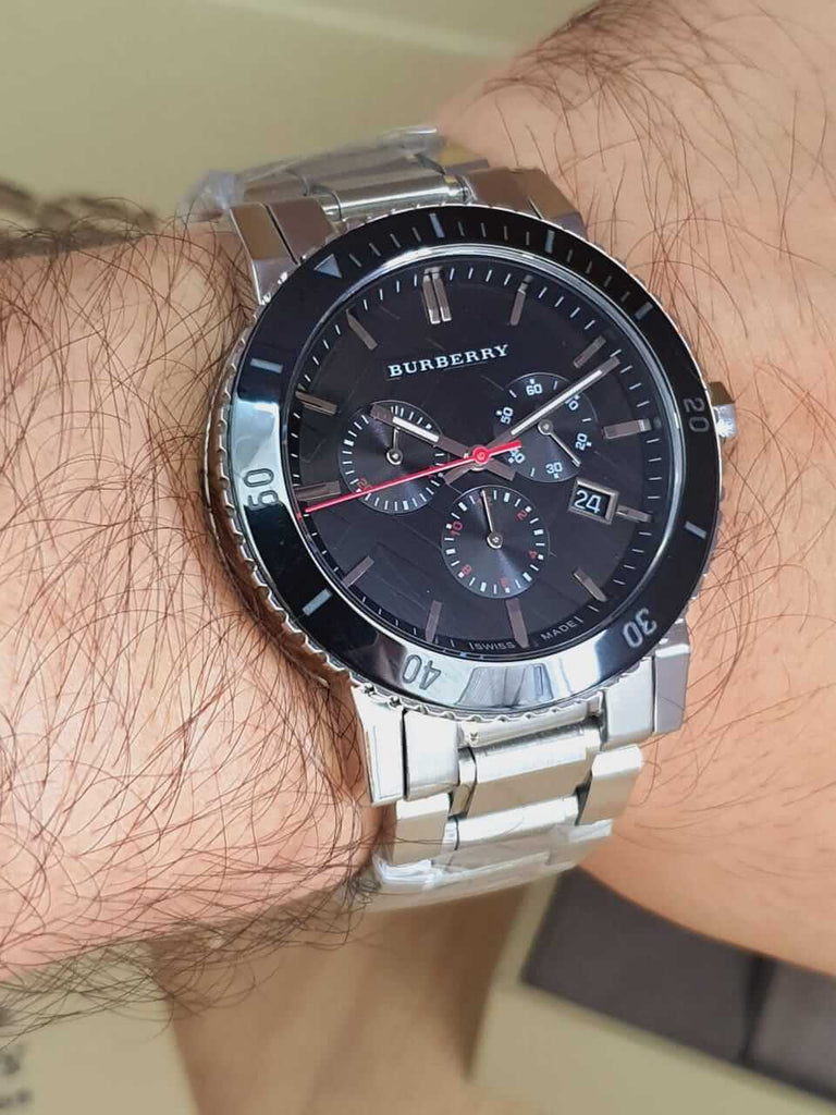 Burberry The City Black Dial Silver Steel Strap Watch for Men - BU9380 Buy Now By Burberry