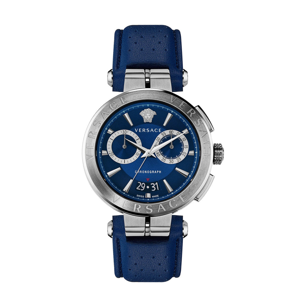 Versace Aion Chronograph Blue Dial Blue Leather Strap Watch for Men - VE1D01220 Buy Now By Versace