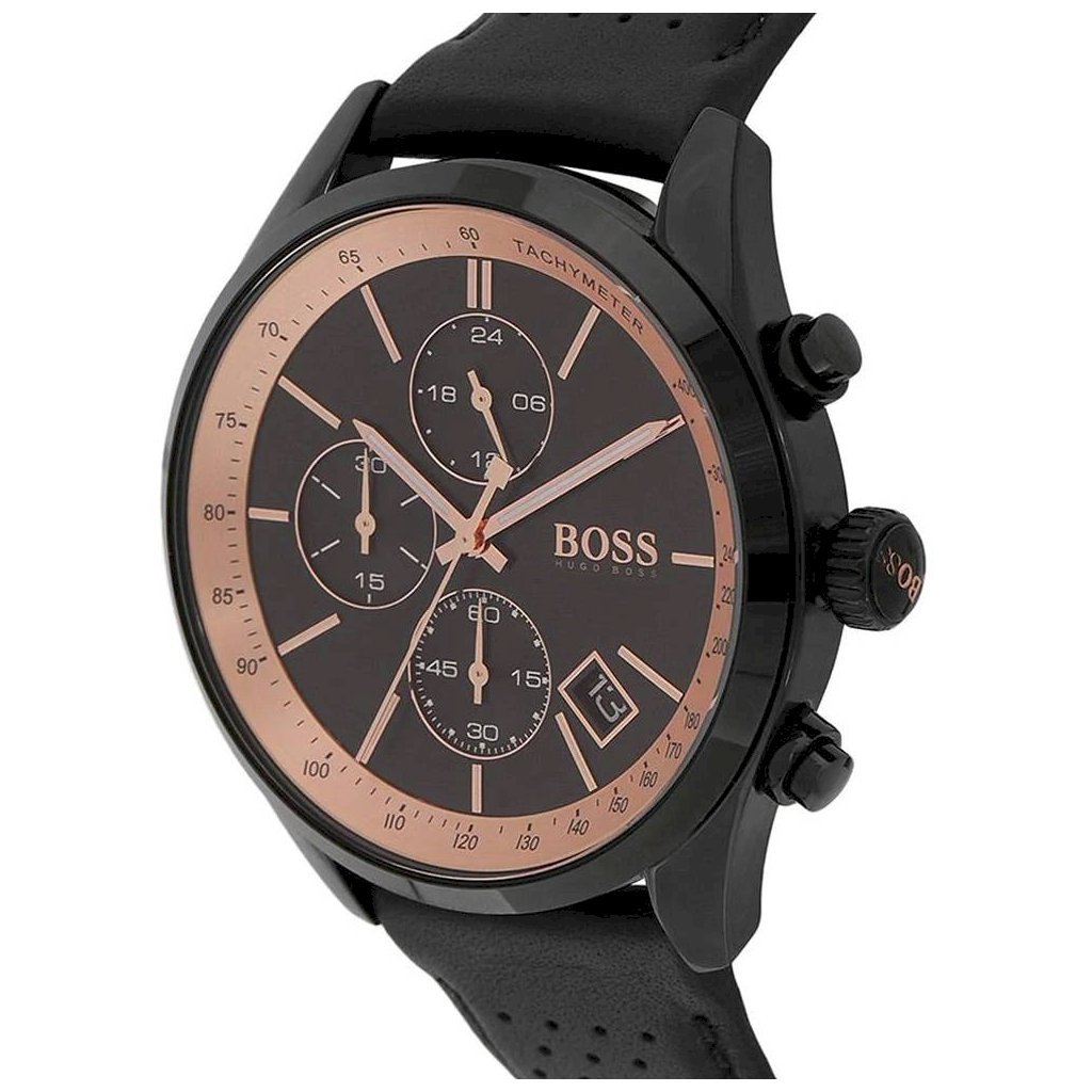 Hugo Boss Grand Prix Chronograph Black Dial Black Leather Strap Watch for Men - 1513550 Buy Now By Hugo Boss