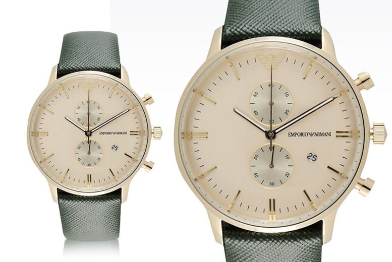 Emporio Armani Chronograph Champagne Dial Green Leather Strap Watch For Men - AR1722 Buy Now By Emporio Armani