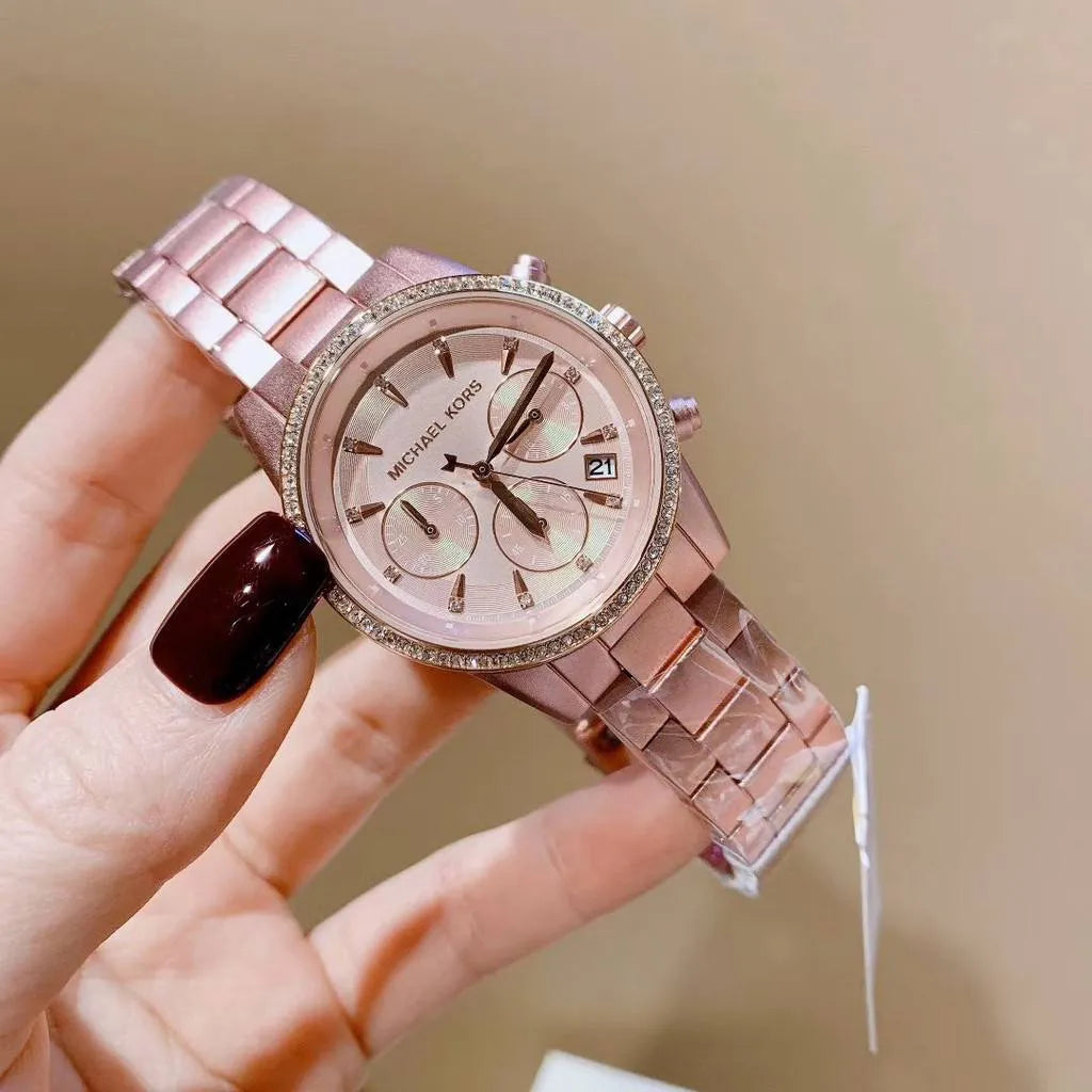 Michael Kors Ritz Chronograph Rose Gold Dial Rose Gold Steel Strap Watch For Women - MK6753 Buy Now By Michael Kors