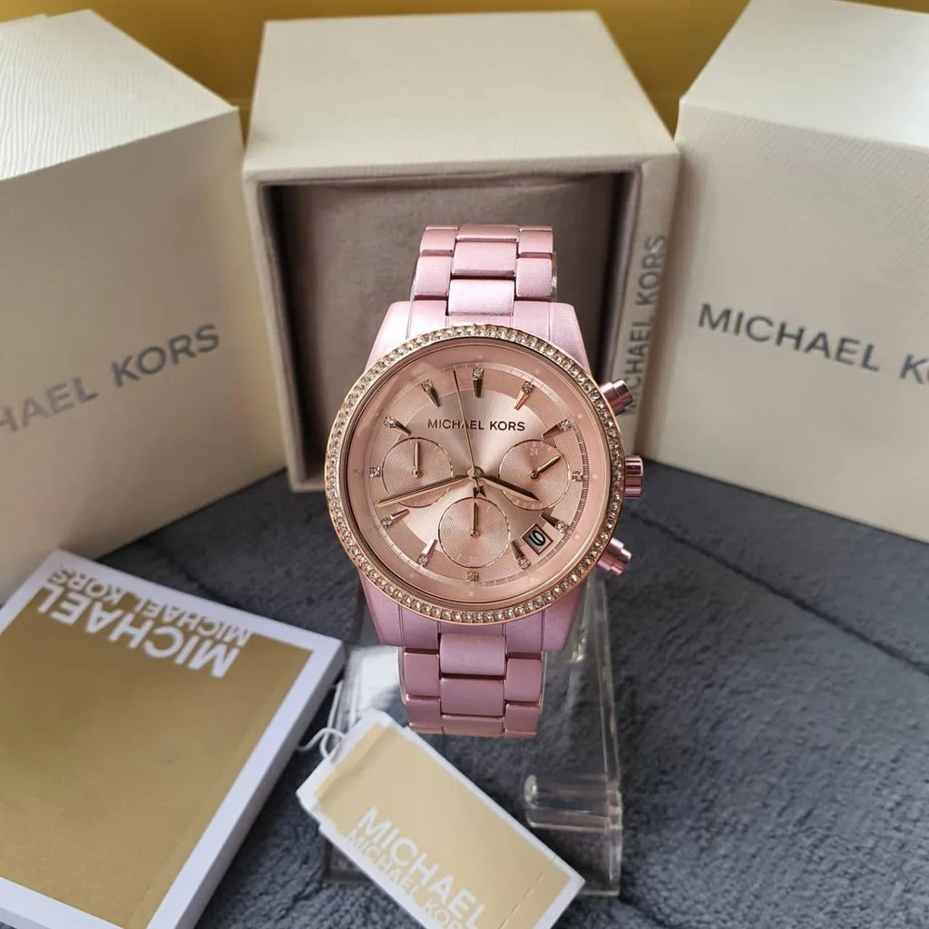 Michael Kors Ritz Chronograph Rose Gold Dial Rose Gold Steel Strap Watch For Women - MK6753 Buy Now By Michael Kors