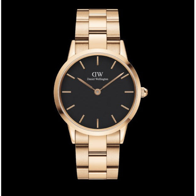 Daniel Wellington Iconic Link Black Dial Rose Gold Steel Strap Watch for Women - DW00100210 Buy Now By Daniel Wellington