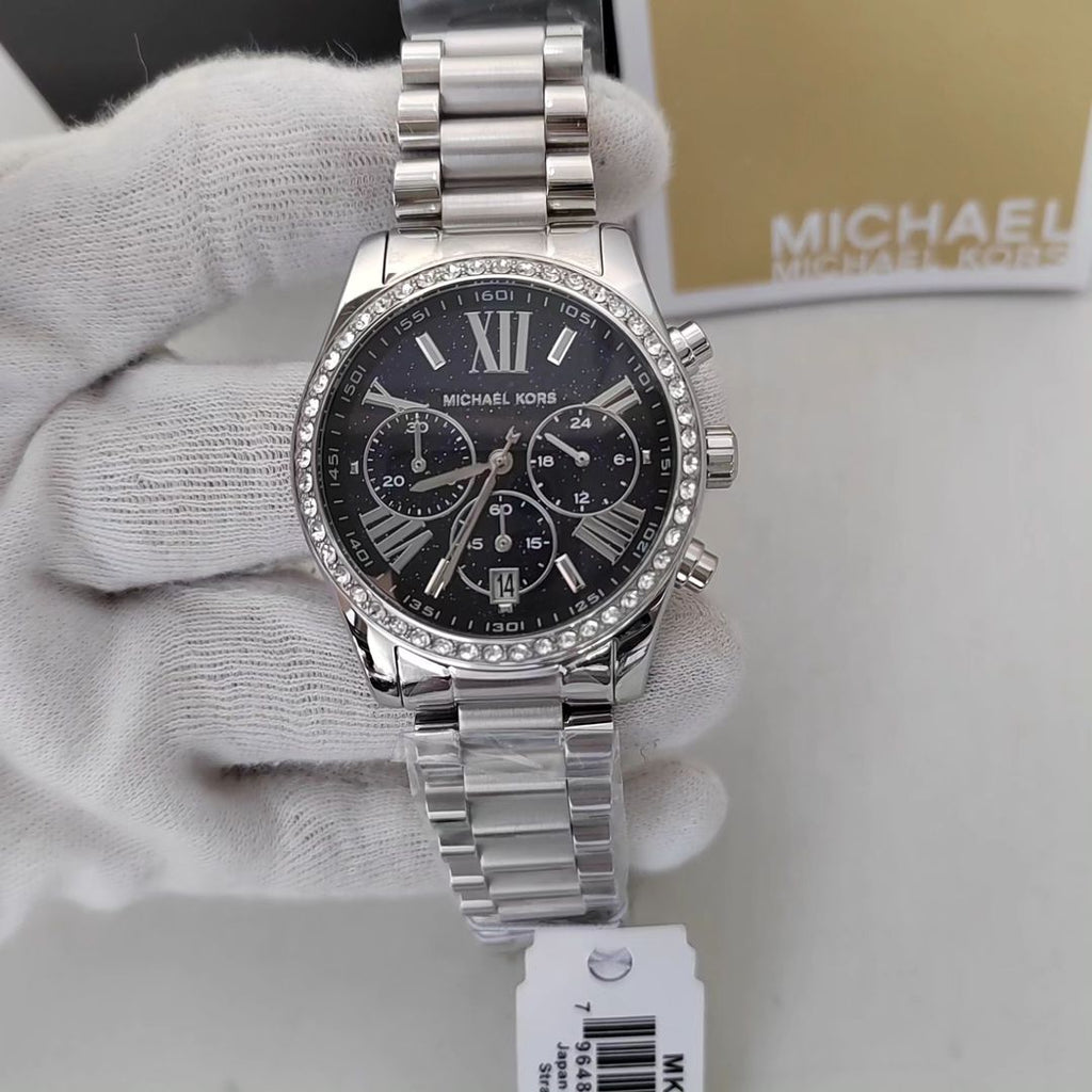 Michael Kors Lexington Chronograph Black Dial Silver Steel Strap Watch For Women - MK7277 Buy Now By Michael Kors
