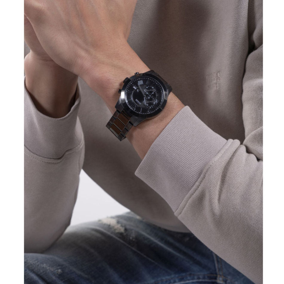Guess Atlas Chronograph Black Dial Black Steel Strap Watch For Men - W0668G5 Buy Now By Guess