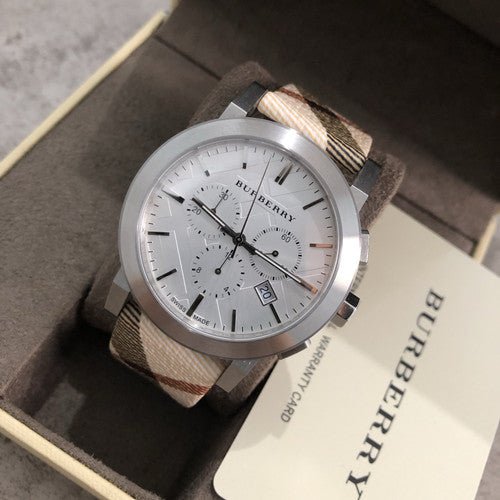 Burberry The City Nova White Dial Checked Brown Leather Strap Watch for Men - BU9357 Buy Now By Burberry