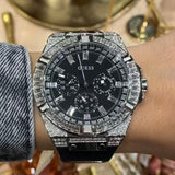 Guess Baguette Crystals Black Dial Black Silicone Strap Watch For Men - GW0208G1 Buy Now By Guess