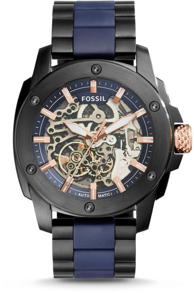 Fossil Modern Machine Automatic Skeleton Blue Dial Two Tone Steel Strap Watch for Men - ME3133 Buy Now By Fossil