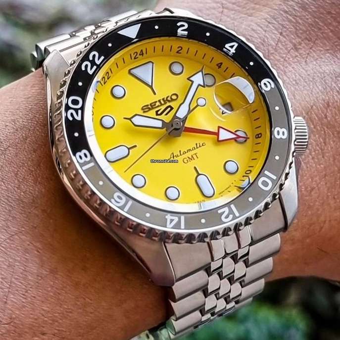 Seiko 5 Sport SKX GMT US Special Creation Automatic Yellow Dial Silver Steel Strap Watch for Men - SSK017K1 Buy Now By Seiko