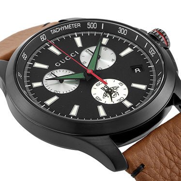 Gucci G-Timeless Chronograph Black Dial Brown Leather Strap Watch For Men - YA126271 Buy Now By Gucci