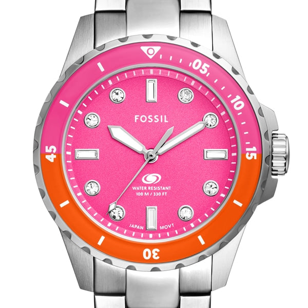 Fossil Blue Dive Analog Pink Dial Silver Steel Strap Watch For Women - ES5351 Buy Now By Fossil