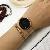 Daniel Wellington Petite Melrose Black Dial Rose Gold Mesh Strap Watch For Women - DW00100303 Buy Now By Daniel Wellington