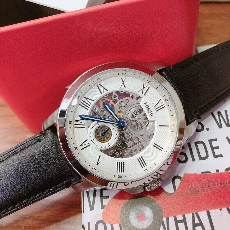 Fossil Grant Skeleton White Dial Black Leather Strap Watch for Men - ME3053 Buy Now By Fossil