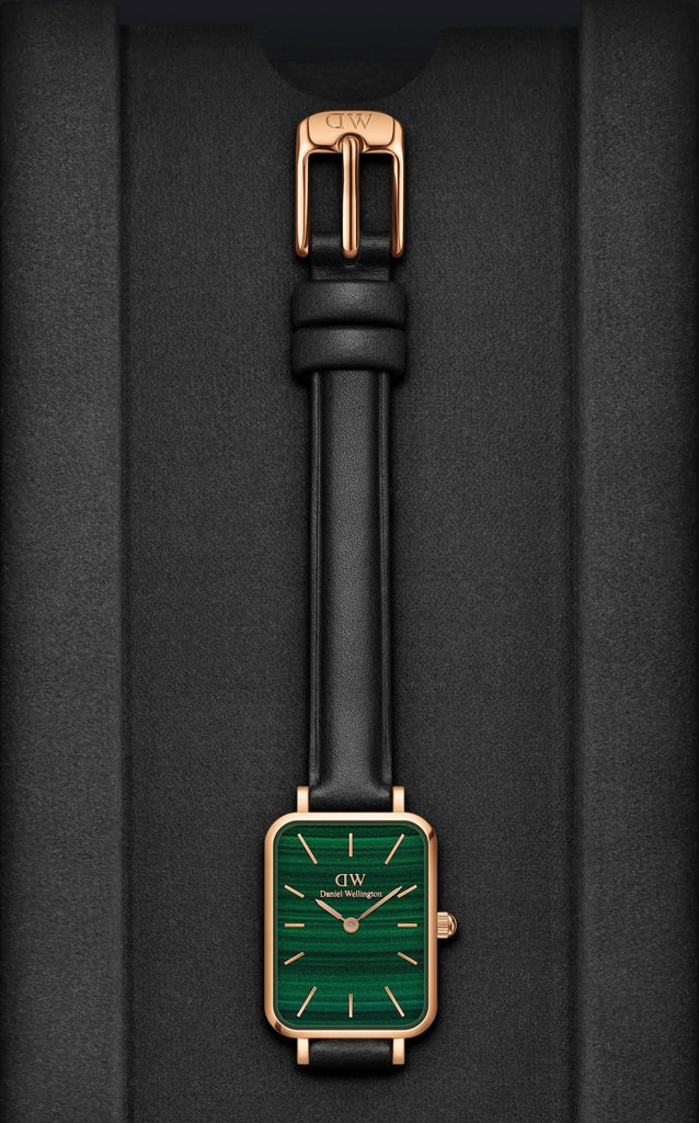 Daniel Wellington Quadro Pressed Sheffield Green Dial Black Leather Strap Watch For Women - DW00100439 Buy Now By Daniel Wellington