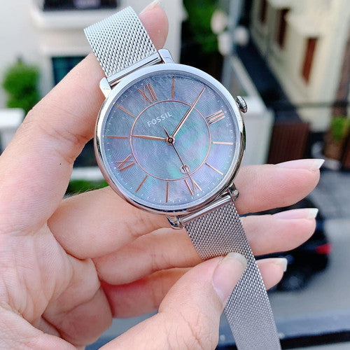 Fossil Jacqueline Mother of Pearl Blue Dial Silver Mesh Strap Watch for Women - ES4322 Buy Now By Fossil