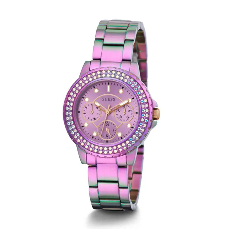 Guess Crown Jewel Diamonds Purple Dial Purple Steel Strap Watch for Women - GW0410L4 Buy Now By Guess