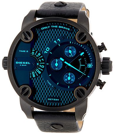 Diesel Little Daddy Black Dial Black Leather Strap Watch For Men - DZ7334 Buy Now By Diesel