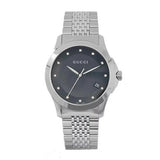 Gucci G Timeless Diamonds Black Dial Silver Steel Strap Watch For Men - YA126405 Buy Now By Gucci