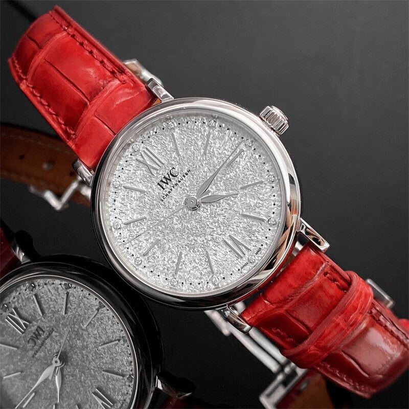 IWC Portofino Automatic Diamonds Silver Dial Red Leather Strap Watch for Women - IW357408 Buy Now By IWC