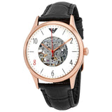 Emporio Armani Meccanico White Skeleton Dial Black Leather Strap Watch For Men - AR1924 Buy Now By Emporio Armani