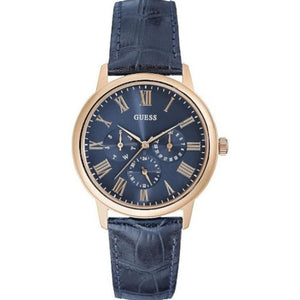 Guess Analog Blue Dial Blue Leather Strap Watch For Men - W0496G4 Buy Now By Guess