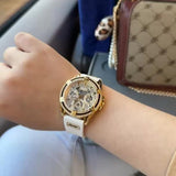 Guess Queen Quartz Gold Dial White Silicone Strap Watch For Women - GW0536L2 Buy Now By Guess