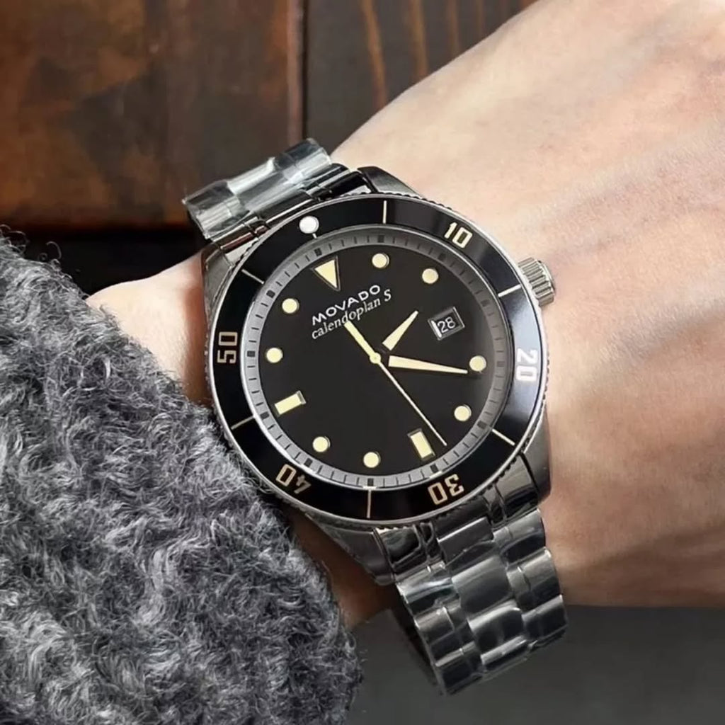 Movado Heritage Calendoplan Black Dial Silver Steel Strap Watch For Men - 3650095 Buy Now By Movado