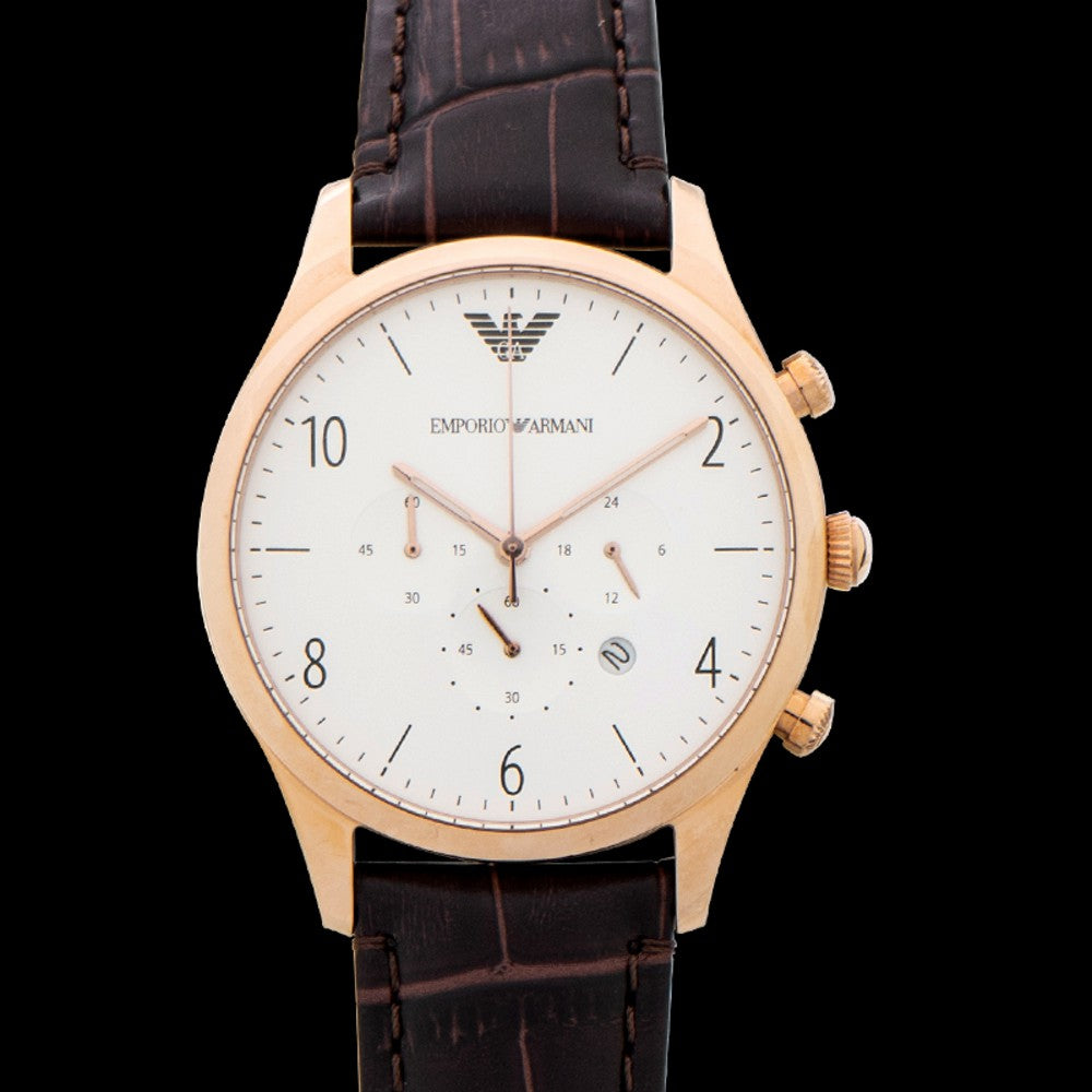 Emporio Armani Beta Chronograph White Dial Brown Leather Strap Watch For Men - AR1916 Buy Now By Emporio Armani