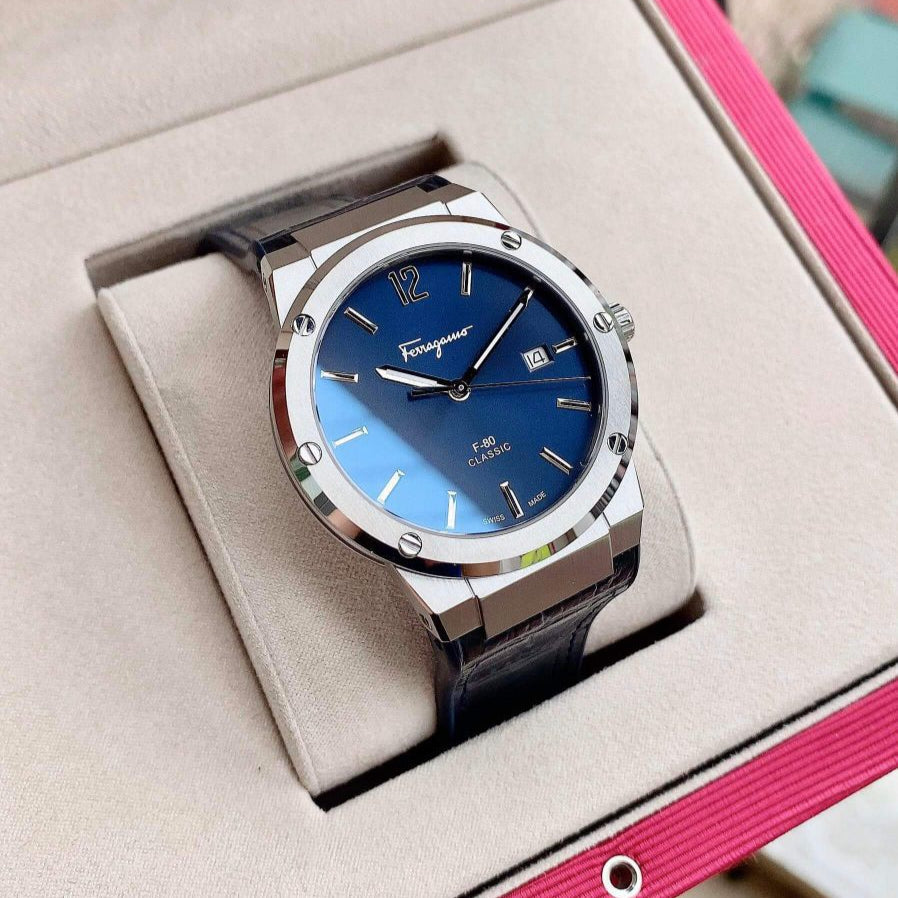 Salvatore Ferragamo F-80 Classic Blue Dial Blue Leather Strap Watch for Men - SFDT00319 Buy Now By Salvatore Ferragamo