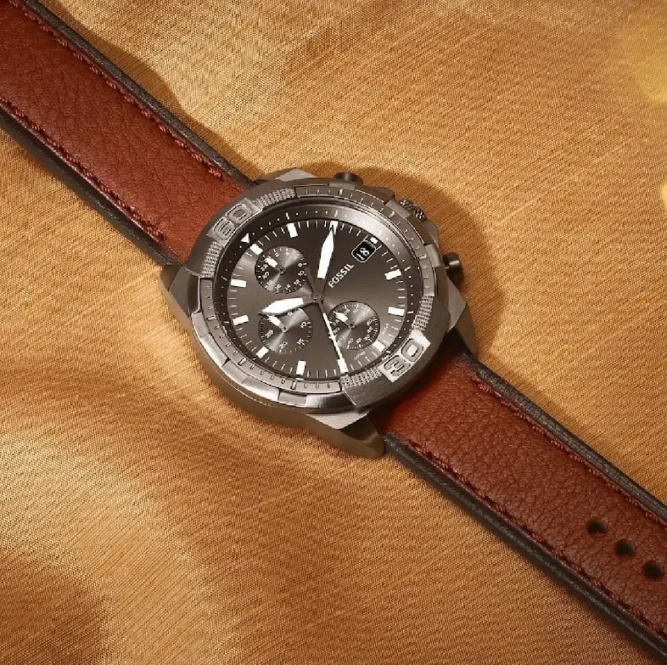 Fossil Bronson Chronograph Grey Dial Brown Leather Strap Watch for Men - FS5855 Buy Now By Fossil