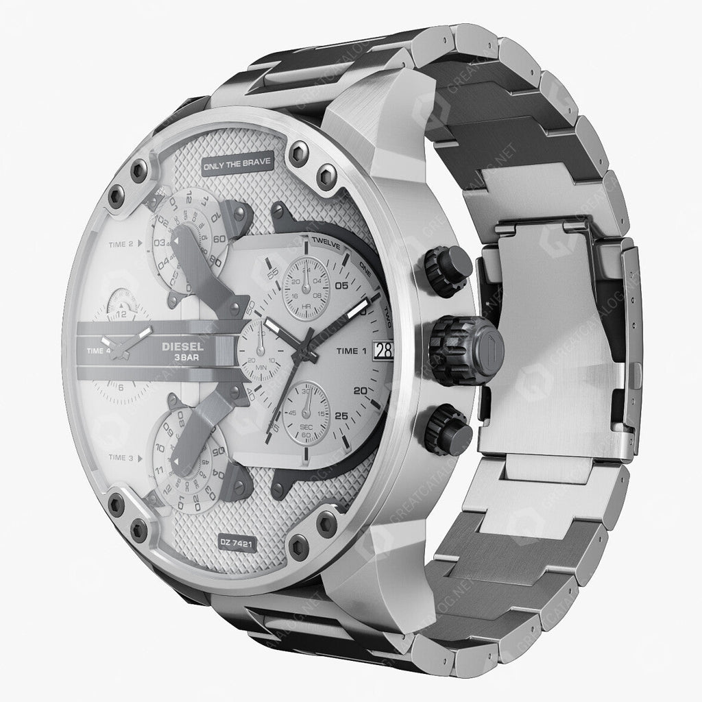 Diesel Mr. Daddy Chronograph Silver Dial Silver Steel Strap Watch For Men - DZ7421 Buy Now By Diesel