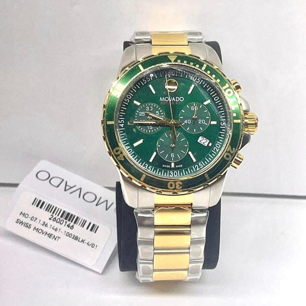 Movado Series 800 Chronograph Green Dial Two Tone Steel Strap Watch For Men - 2600148 Buy Now By Movado